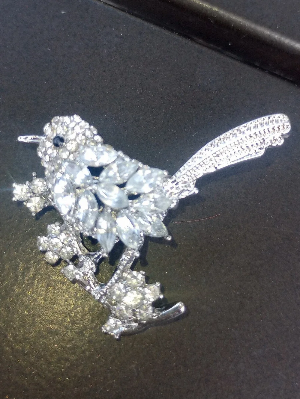 Silver Crystal Bird Brooch